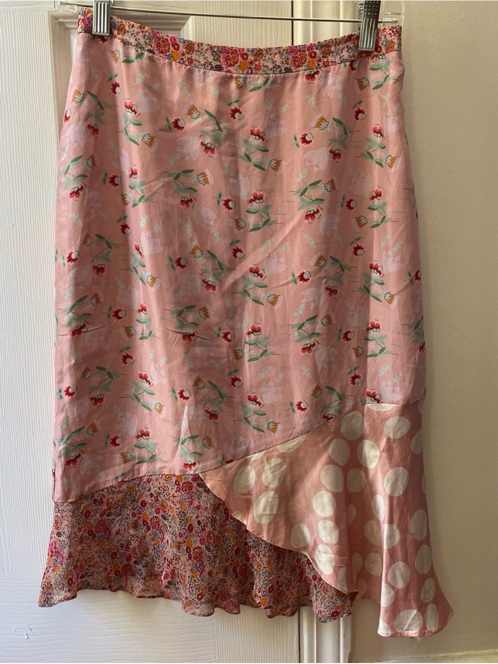 Gerard Darel Pink Floral Asymmetrical Midi Skirt